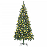 Kunstkerstboom Met Verlichting En Dennenappels 210 Cm Groen En Wit
