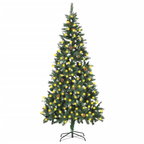 Kunstkerstboom Met Verlichting En Dennenappels 210 Cm Groen En Wit