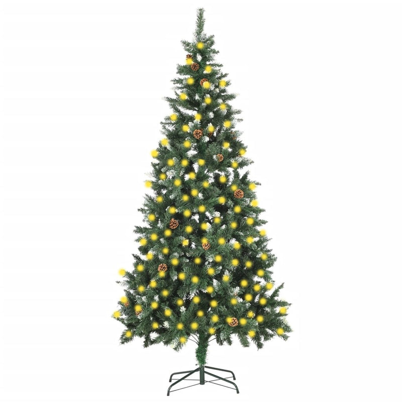 Kunstkerstboom Met Verlichting En Dennenappels 210 Cm Groen En Wit