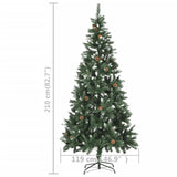 Kunstkerstboom Met Verlichting En Dennenappels 210 Cm Groen En Wit