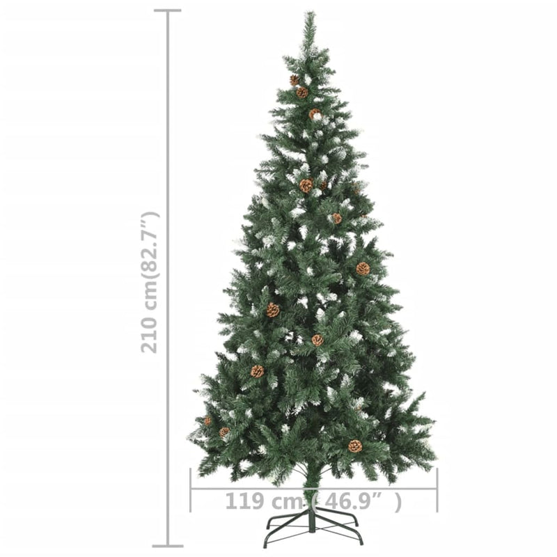 Kunstkerstboom Met Verlichting En Dennenappels 210 Cm Groen En Wit