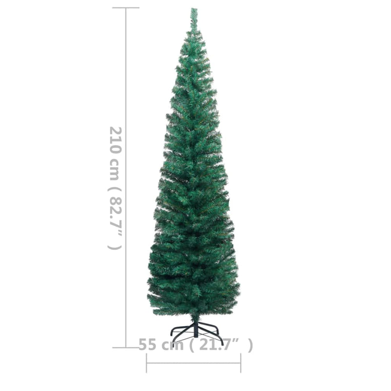 Kunstkerstboom Met Verlichting Standaard Smal 210 Cm Pvc Groen