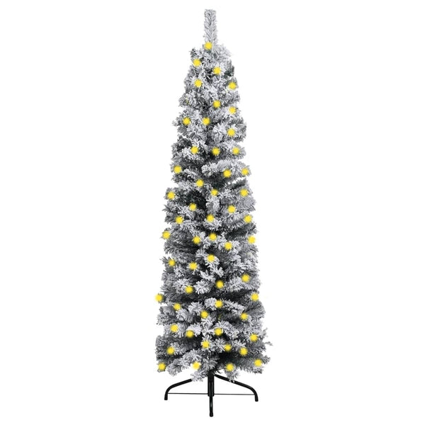 Kunstkerstboom Met Verlichting En Sneeuw Smal Pvc