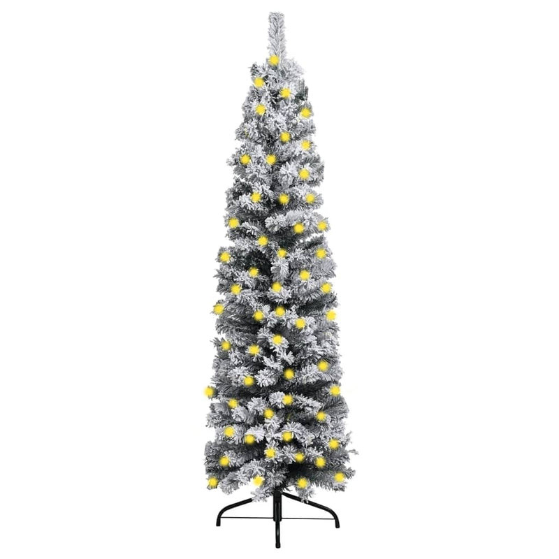 Kunstkerstboom Met Verlichting En Sneeuw Smal Pvc