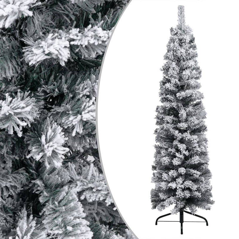 Kunstkerstboom Met Verlichting En Sneeuw Smal Pvc