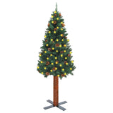 Kerstboom Met Led En Hout En Sneeuw Smal 210 Cm