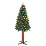 Kerstboom Met Led En Hout En Sneeuw Smal 210 Cm