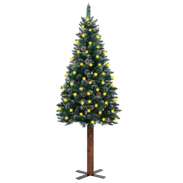 Kerstboom Met Led En Hout En Sneeuw Smal 210 Cm