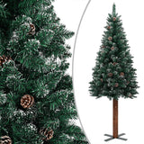Kerstboom Met Led En Hout En Sneeuw Smal 210 Cm
