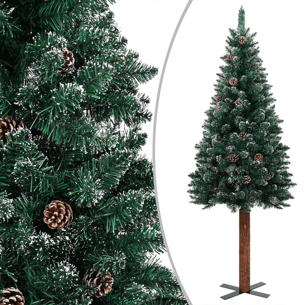 Kerstboom Met Led En Hout En Sneeuw Smal 210 Cm
