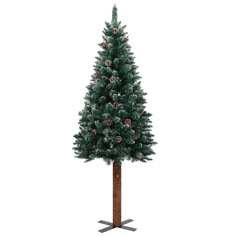 Kerstboom Met Led En Hout En Sneeuw Smal 210 Cm