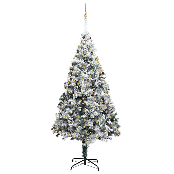 Kunstkerstboom Met Led's, Kerstballen En Sneeuw 300 Cm Groen