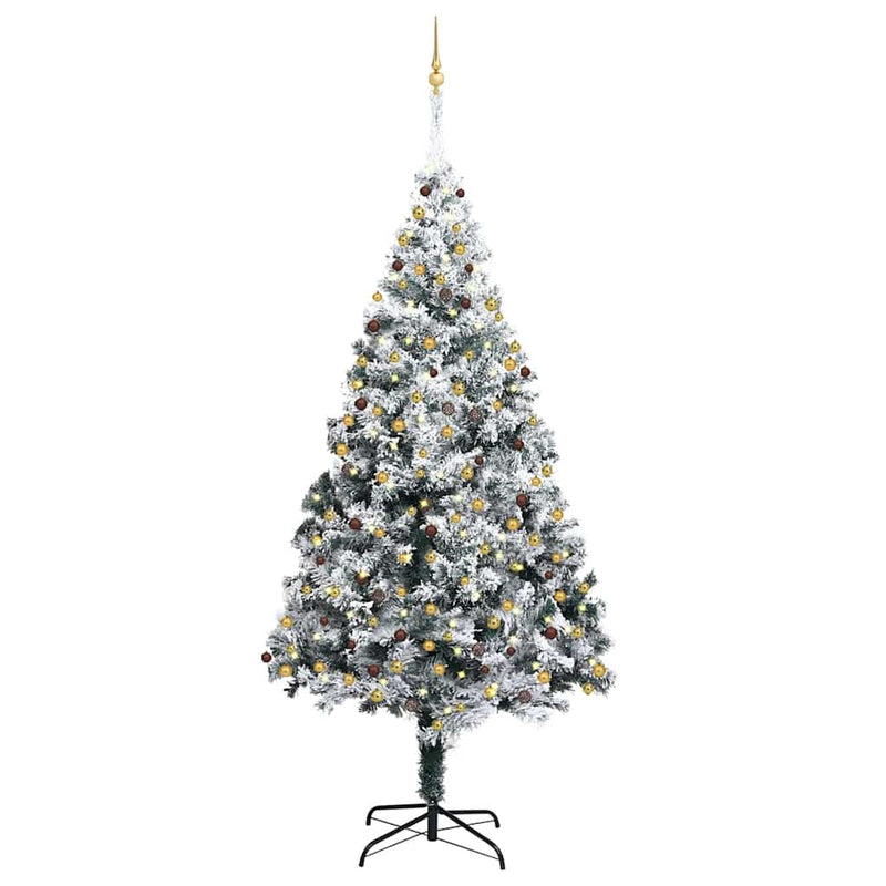Kunstkerstboom Met Led's, Kerstballen En Sneeuw 300 Cm Groen