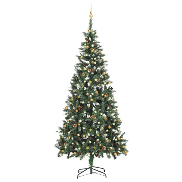 Kunstkerstboom Met Verlichting En Kerstballen 210 Cm Wit En Goud