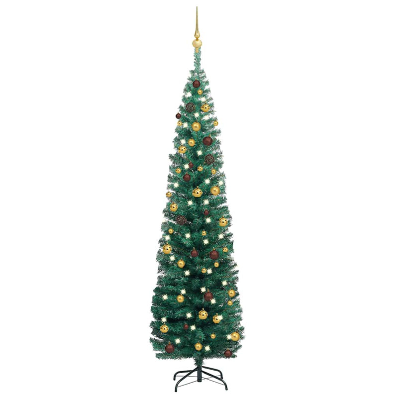 Kunstkerstboom Met Verlichting En Kerstballen Smal