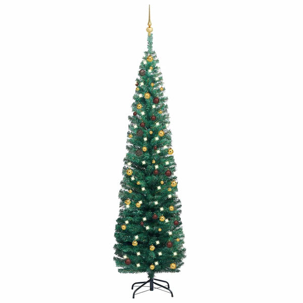 Kunstkerstboom Met Verlichting En Kerstballen Smal 210 Cm Groen