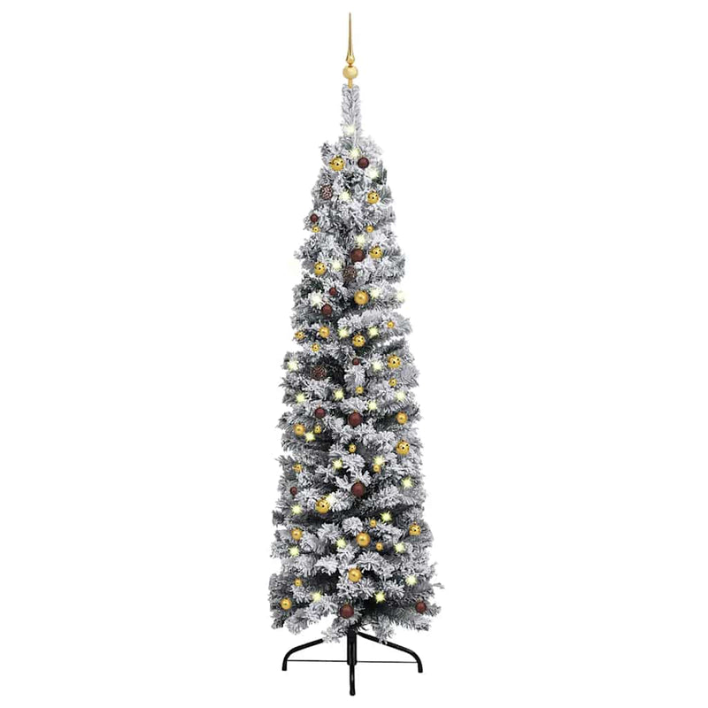 Kunstkerstboom Met Verlichting En Kerstballen Smal 240 Cm Groen