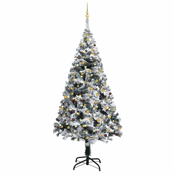 Kunstkerstboom Met Verlichting En Kerstballen 240 Cm Pvc Groen