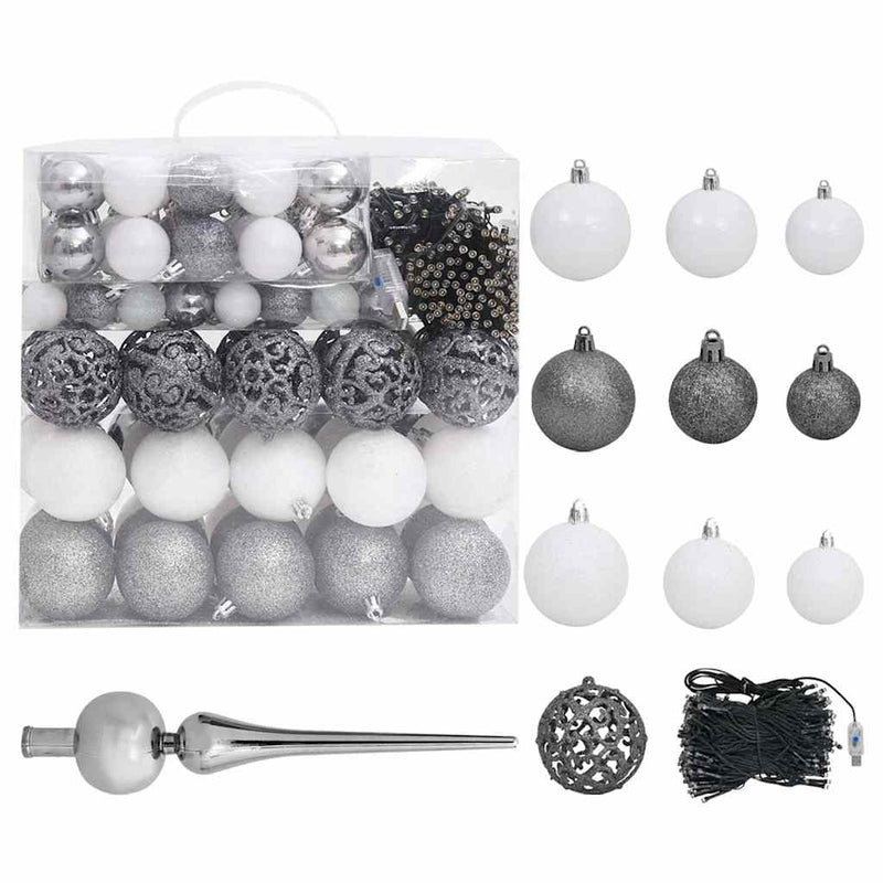 Kunstkerstboom Met Verlichting En Kerstballen 300 Cm Wit
