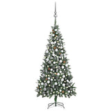 Kunstkerstboom Met Verlichting Kerstballen Dennenappels 210 Cm Wit En Grijs