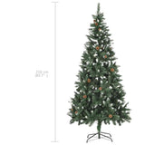 Kunstkerstboom Met Verlichting Kerstballen Dennenappels 210 Cm Wit En Grijs
