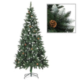 Kunstkerstboom Met Verlichting Kerstballen Dennenappels 210 Cm Wit En Grijs