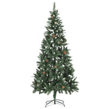 Kunstkerstboom Met Verlichting Kerstballen Dennenappels 210 Cm Wit En Grijs