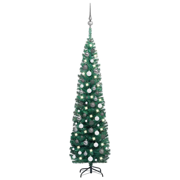 Kunstkerstboom Met Verlichting En Kerstballen Smal 180 Cm Groen