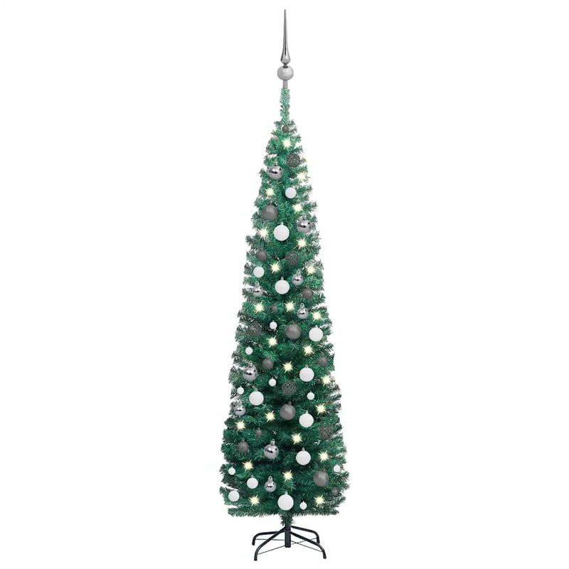 Kunstkerstboom Met Verlichting En Kerstballen Smal 180 Cm Groen
