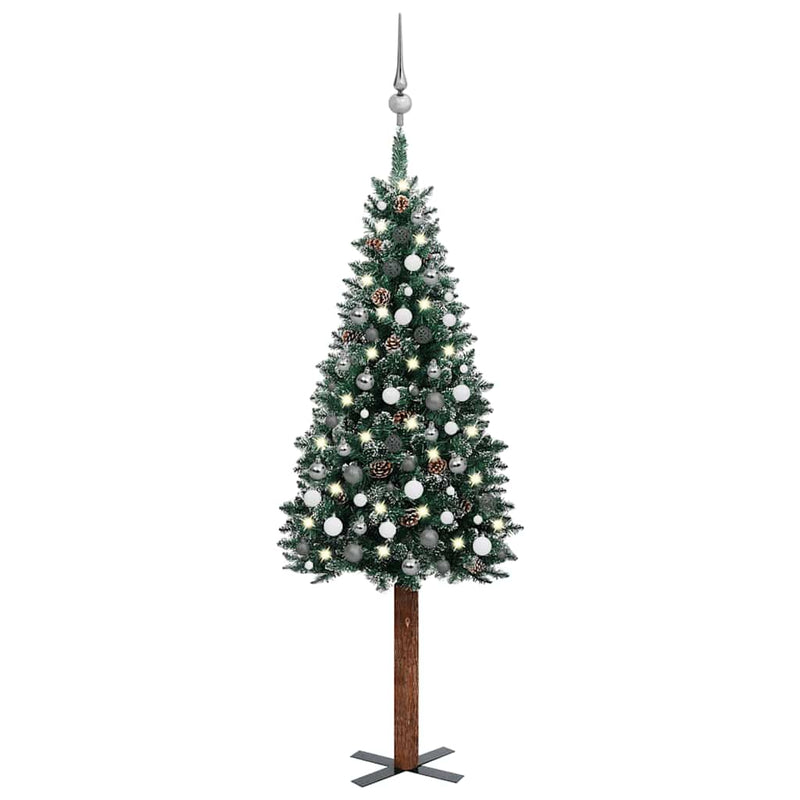 Kunstkerstboom Met Verlichting En Kerstballen Smal 210 Cm Groen