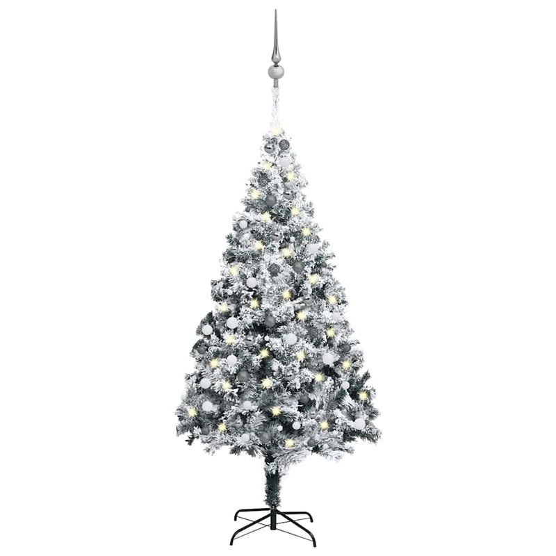 Kunstkerstboom Met Verlichting En Kerstballen 240 Cm Pvc Groen
