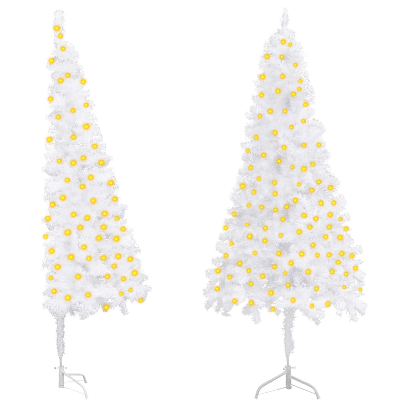 Kunstkerstboom Met Verlichting Hoek 210 Cm Pvc Wit Zwart