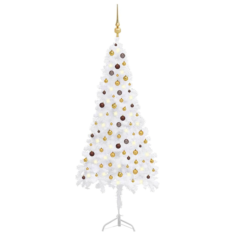 Kunstkerstboom Met Led's En Kerstballen Hoek 240 Cm Pvc Wit