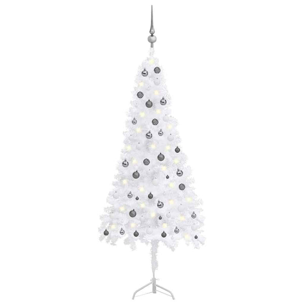 Kunstkerstboom Met Led's En Kerstballen Hoek 210 Cm Pvc Wit