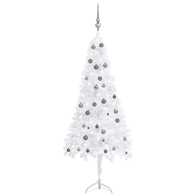 Kunstkerstboom Met Led's En Kerstballen Hoek 210 Cm Pvc Wit