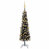 Kunstkerstboom Met Verlichting En Kerstballen Smal 180 Cm Zwart