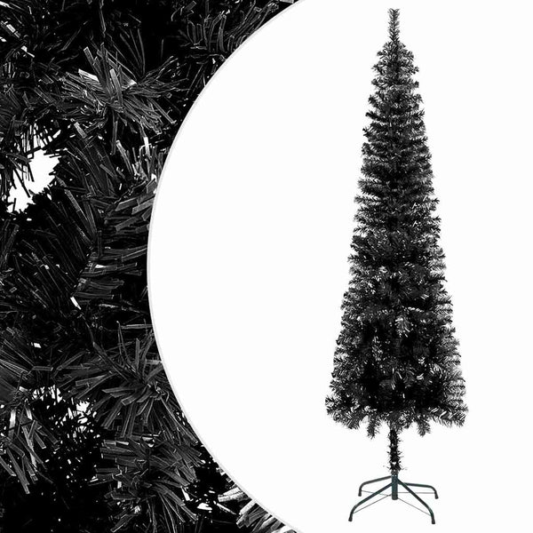 Kunstkerstboom Met Verlichting En Kerstballen Smal 180 Cm Zwart