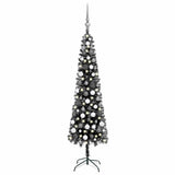 Kunstkerstboom Met Verlichting En Kerstballen Smal 150 Cm Zwart