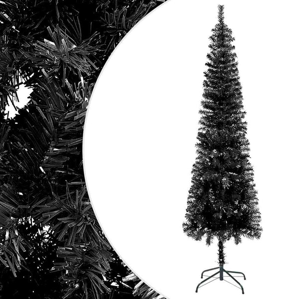 Kunstkerstboom Met Verlichting En Kerstballen Smal 150 Cm Zwart