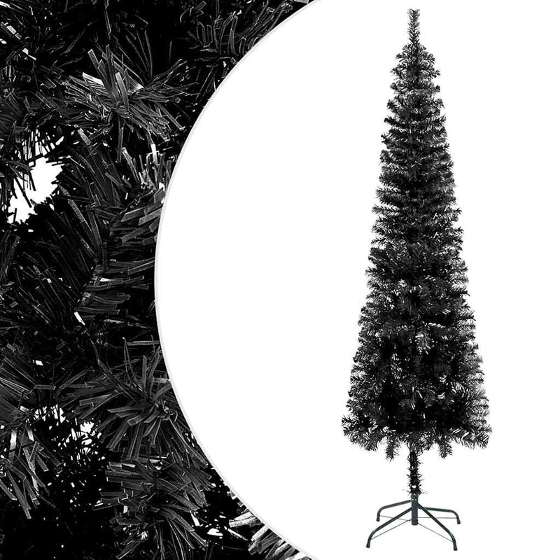 Kunstkerstboom Met Verlichting En Kerstballen Smal 150 Cm Zwart