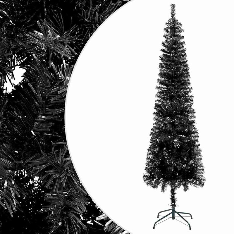 Kunstkerstboom Met Verlichting En Kerstballen Smal 240 Cm Zwart