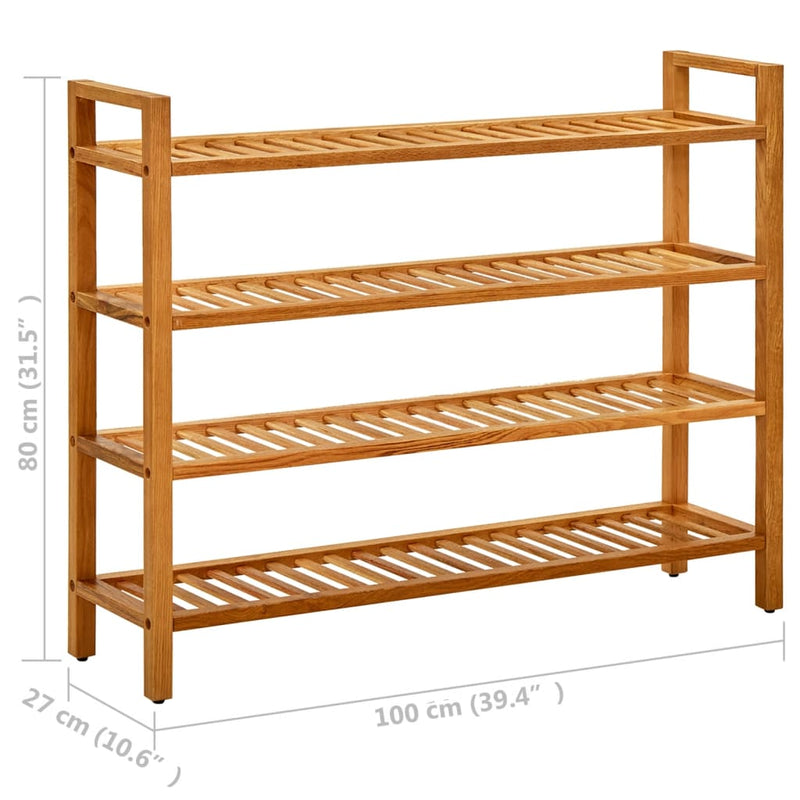 Schoenenrek Met 4 Schappen 100X27X Massief Eikenhout