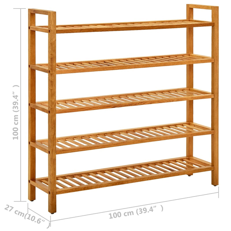 Schoenenrek Met 5 Schappen 100X27X Massief Eikenhout