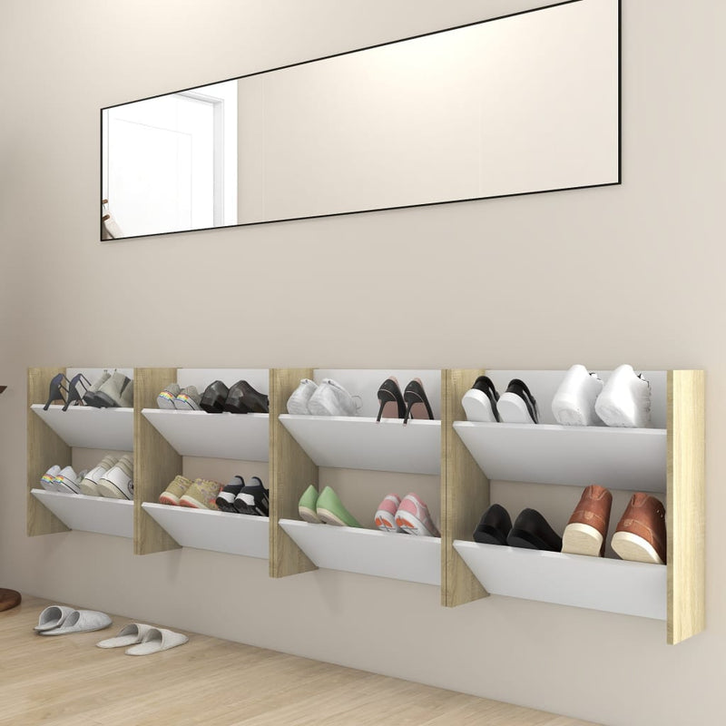Wandschoenenkasten 60X18X Hout Wit En Sonoma Eiken