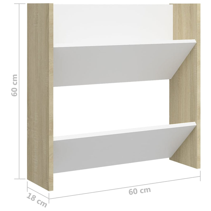 Wandschoenenkasten 60X18X Hout Wit En Sonoma Eiken