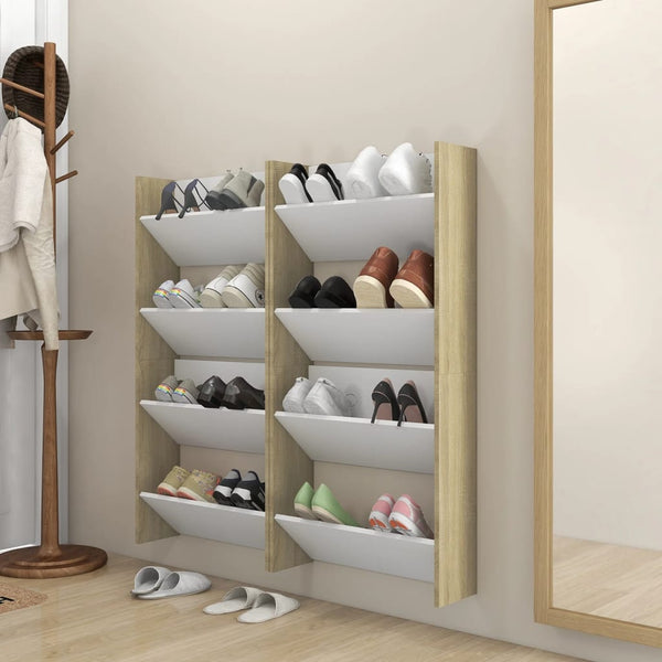 Wandschoenenkasten 60X18X Hout Wit En Sonoma Eiken