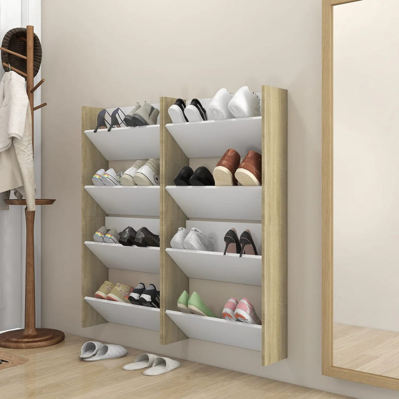 Wandschoenenkasten 60X18X Hout Wit En Sonoma Eiken