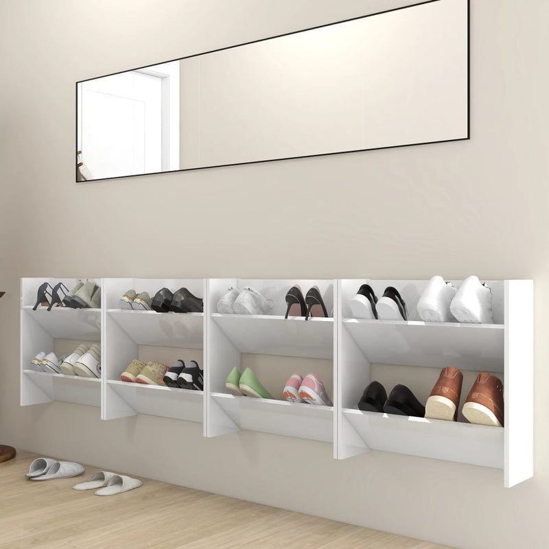 Wandschoenenkasten 60X18X Bewerkt Hout Hoogglans Wit