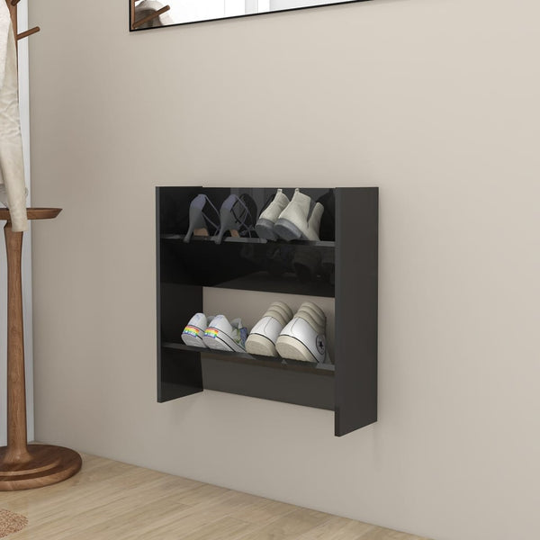 Wandschoenenkast 60X18X Bewerkt Hout Hoogglans Zwart