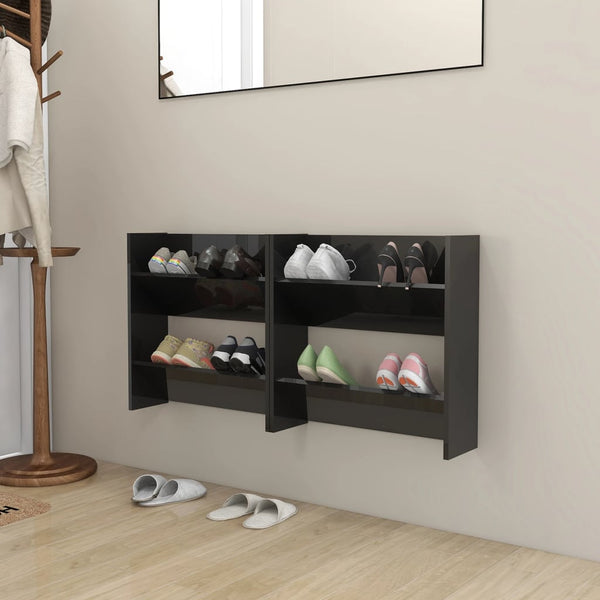 Wandschoenenkasten 60X18X Hout Hoogglans Zwart